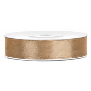 1x Gouden satijnlint rol 1,2 cm x 25 meter cadeaulint verpakkingsmateriaal - Cadeaulinten