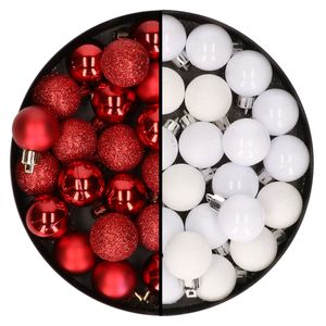 Kleine kunststof kerstversiering 40x stuks set en 3 cm kerstballen in het wit en rood