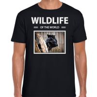 Zwarte panter t-shirt met dieren foto wildlife of the world zwart voor heren