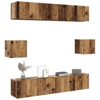 6-delig Tv-meubelset wandmontage bewerkt hout oud houtkleurig