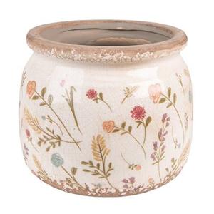 Clayre & Eef Bloempot Ø 20x15 cm Roze Beige Keramiek Bloemen Bloempot