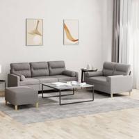 3-delige Loungeset met kussens stof taupe