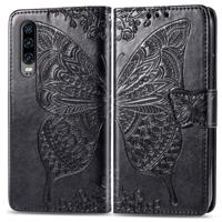 Butterfly Love bloemen reliëf horizontale Flip lederen case voor Huawei P30 met houder & kaartsleuven & portemonnee & Lanyard (zwart)