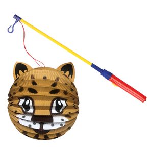 Bol lampion panter - bruin - H20 cm - papier - met lampionstokje - 43 cm