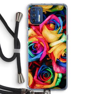 Neon bloemen: Motorola Moto G9 Plus Transparant Hoesje met koord