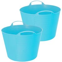 Flexibele emmer - 2x - blauw - 27 liter - kunststof - 40 x 35 cm - thumbnail