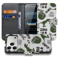 Apple iPhone 17 Pro Max Portemonnee Hoesje Met Pasjes Dino Print PU Leer