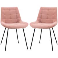 HOMCOM Set van 2 Eetkamerstoelen, Accentstoelen, Keukenstoelen, Retro-Design, Fluweelachtige uitstraling, 50 cm x 61 cm x 79 cm, Roze