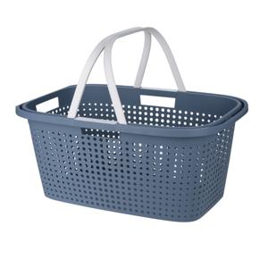Wasmand met hengsel - 38 liter - 60 cm - blauw/wit - Draagwasmanden - Wasgoedmand