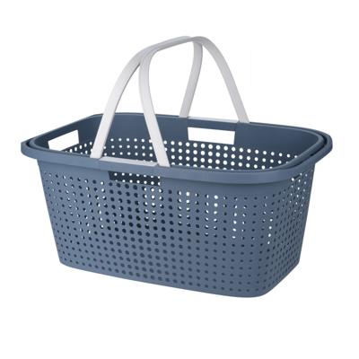 Wasmand met hengsel - 38 liter - 60 cm - blauw/wit - Draagwasmanden - Wasgoedmand
