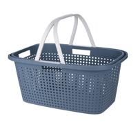 Wasmand met hengsel - 38 liter - 60 cm - blauw/wit - Draagwasmanden - Wasgoedmand