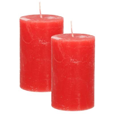 Atmosphera Stompkaars/cilinderkaars - 2x - rood - 5 x 8 cm - klein rustiek model
