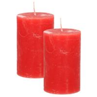 Atmosphera Stompkaars/cilinderkaars - 2x - rood - 5 x 8 cm - klein rustiek model