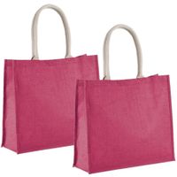 2x stuks jute fuchsia roze boodschappentassen 42 cm