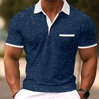 Voor heren Sportpolo Golfshirt Sport Revers Korte mouw Modieus Basic Kleurenblok Lapwerk Zomer Normale pasvorm Zwart Rood Marineblauw Licht Grijs Sportpolo Lightinthebox - thumbnail