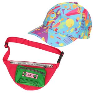 Foute 80s/90s party verkleed set - dames - retro pet en heuptasje - jaren 80/90 verkleed accessoires