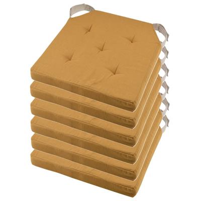 Stof Textile stoelkussen DUO - 6x - okergeel - 38 x 38 x 4 cm - klittenband sluiting