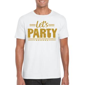 Verkleed T-shirt voor heren - lets party - wit - glitter goud - carnaval/themafeest