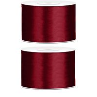 2x Hobby/decoratie bordeaux rood satijnen sierlinten 5 cm/50 mm x 25 meter