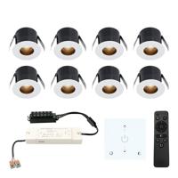 Set van 8 Olivia LED Mini Inbouwspots met Trafo en Muurdimmer - 12 Volt 3 Watt 150 lumen - Dimbaar - Verzonken - Plat 36mm - 2700K - IP44 waterdicht - Wit