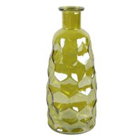 Countryfield Art Deco bloemenvaas - geel transparant - glas - fles vorm - D12 x H30 cm - thumbnail