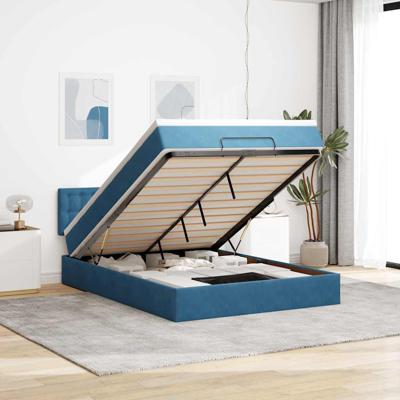 Ottoman bed met matras 140x190cm fluweel donkerblauw