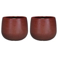 Set van 2x stuks bloempotten bordeaux rood ribbels keramiek voor kamerplant H16 x D18 cm Set van 2x stuks bloempotten bordeaux rood ribbels keramiek voor kamerplant H16 x D18 cm
