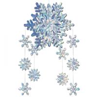 3D sneeuwvlok hangdecoratie mobiel - iriserend - 56 cm - winter thema versiering