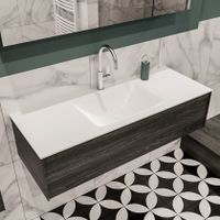 Mondiaz Lush Cloud badmeubel eiken donker bruin 120 cm 1 lade solid surface enkele spoelbak midden 1 kraangat