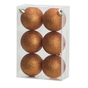 Kerstballen - 6x st - oranje - glitters - D8 cm - kunststof - kerstversiering