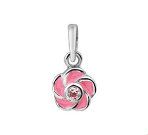 Hanger-Bedel Bloem zilver-emaill-zirconia roze