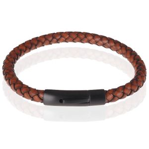 LGT Jewels leren armband Stalen sluiting Bruin Zwart-19cm
