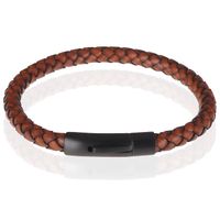 LGT Jewels leren armband Stalen sluiting Bruin Zwart-19cm