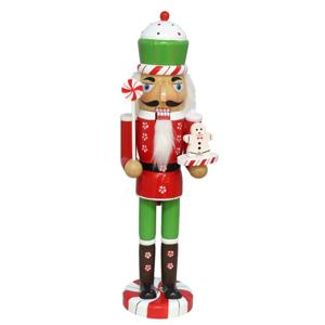 Notenkraker decoratie figuur/beeldje - 9 x 8 x 36 cm - wit/rood/groen - hout - kerstbeeld