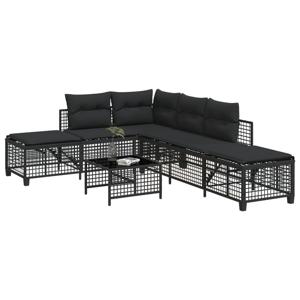 3-delige Loungeset met kussens poly rattan zwart