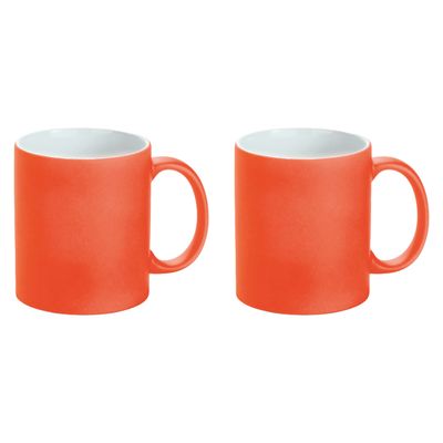 Luxe krijt koffiemok/beker - 2x - oranje - keramiek - met krijt te beschrijven - 350 ml - Eigen naam