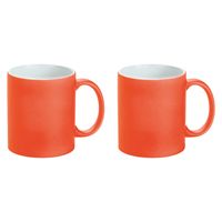 Luxe krijt koffiemok/beker - 2x - oranje - keramiek - met krijt te beschrijven - 350 ml - Eigen naam