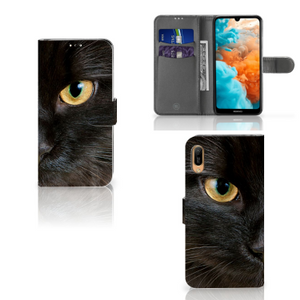 Huawei Y6 (2019) Telefoonhoesje met Pasjes Zwarte Kat