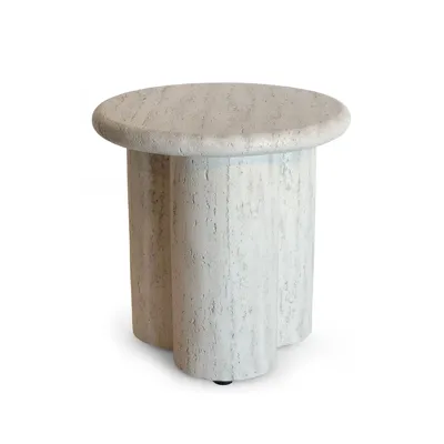 Bijzettafel Rib Travertine van Happy Cocooning - 45 cm geribbelde composiet bijzettafel voor buiten