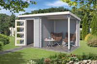 Outdoor Life Jelle Blokhut 390x195 cm 28 mm vuren Platinum Grey-Wit gecoat- Lessenaarsdak- - Outdoor Life Outdoor Life Jelle Blokhut 390x195 cm 28 mm vuren Platinum Grey-Wit gecoat- Lessenaarsdak- - Outdoor Life
