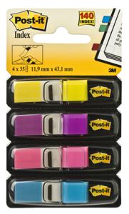 Post-it Index Smal, 4 x 35 tabs, geel, paars, roze en helderblauw