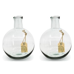 Set van 2x stuks transparante ronde fles vaas/vazen van eco glas 18 x 24 cm