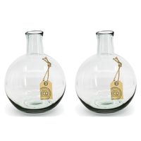 Set van 2x stuks transparante ronde fles vaas/vazen van eco glas 18 x 24 cm