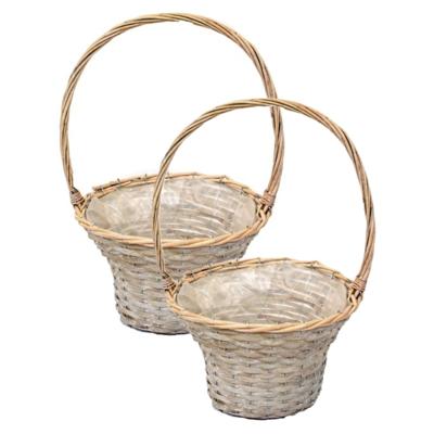 Mand met hengsel - 2x - bruin - D35 x H56 cm - rotan - gevlochten riet - hengselmand