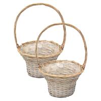 Mand met hengsel - 2x - bruin - D35 x H56 cm - rotan - gevlochten riet - hengselmand Mand met hengsel - 2x - bruin - D35 x H56 cm - rotan - gevlochten riet - hengselmand