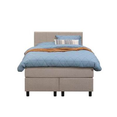 Boxspring Liv geblokt - beige - 120x200 cm - ronde poot - Leen Bakker