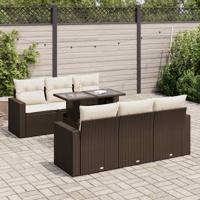 7-delige Loungeset met kussens poly rattan bruin