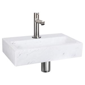 Differnz Flat fonteinset marmer - kraan recht - 38 x 24 x 8 cm - mat chroom