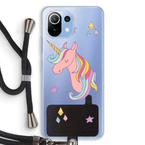 Roze eenhoorn: Xiaomi Mi 11 Lite Transparant Hoesje met koord