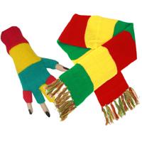 Carnaval Limburg thema - feest sjaal en handschoenen - vingerloos - rood/geel/groen